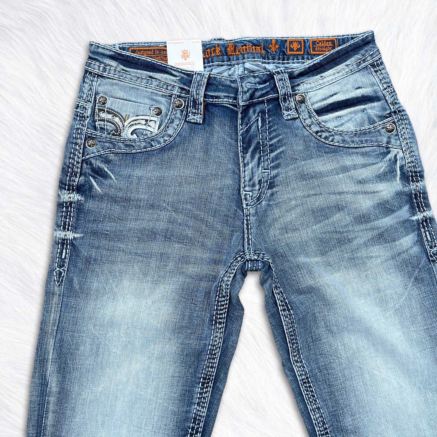 jeans for men – distressed blue denim – embroidered back pocket straight leg jeans – motorcycle riding pants – western streetwear denim r04 jeans for men – distressed blue denim – embroidered back pocket straight leg jeans – motorcycle riding pants – western streetwear denim r04